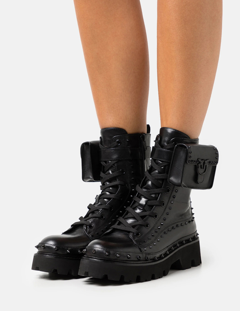 женские черные кожаные Ботинки Pinko ws057_black - фото-5
