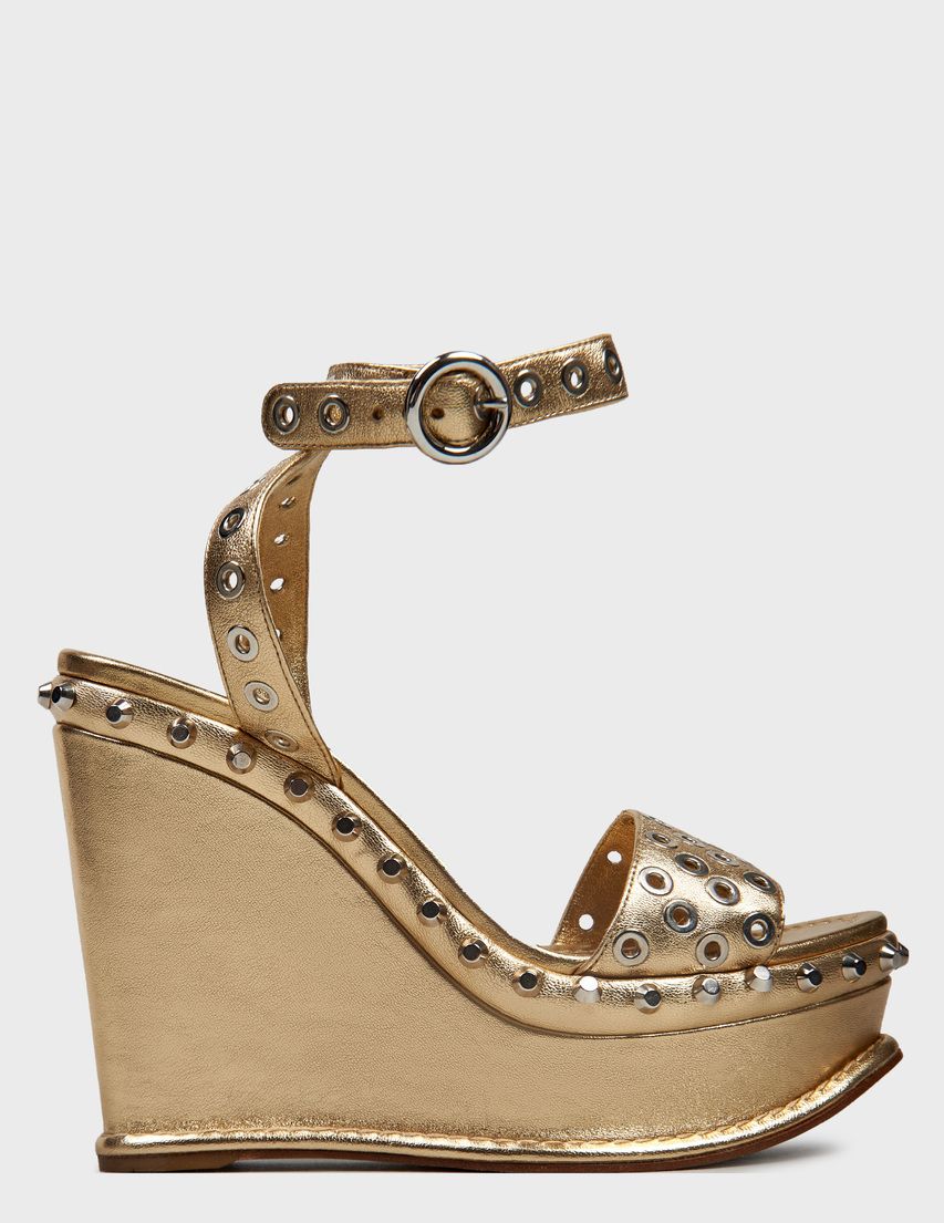 женские золотые кожаные Босоножки Prada 1XZ485PLATINO-Golden - фото-5