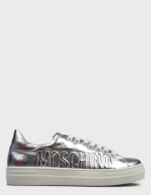 женские серебряные кожаные Кеды Moschino 77439-silver - фото-5