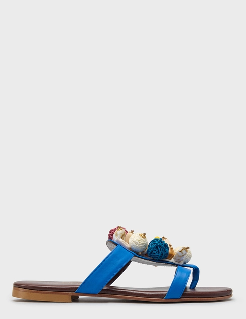 женские синие кожаные Шлепанцы Nila & Nila 2608_blue - фото-5