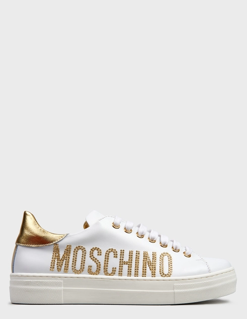 женские белые кожаные Кеды Moschino 77456-gold_white - фото-5