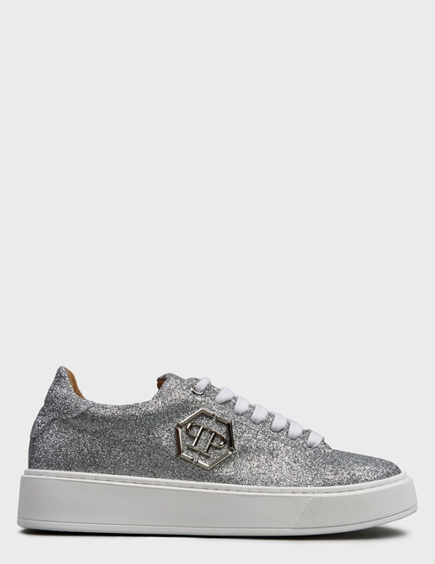 женские серебряные кожаные Кеды Philipp Plein 77989-geit-silver - фото-5