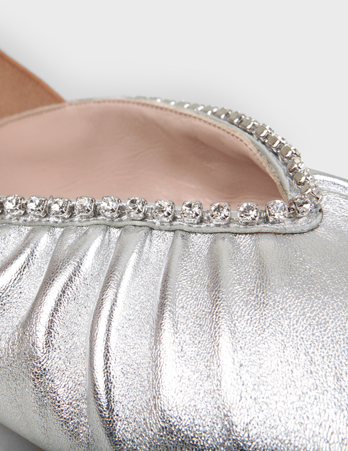 женские серебряные кожаные Босоножки Miu Miu 5F919CF0118-20-silver - фото-5