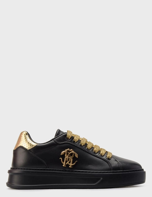 женские черные кожаные Кеды Roberto Cavalli 29600_black - фото-5