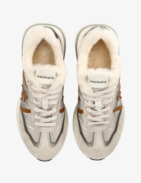женские бежевые текстильные Кроссовки Premiata AGR-CASSIE_6569M - фото-5