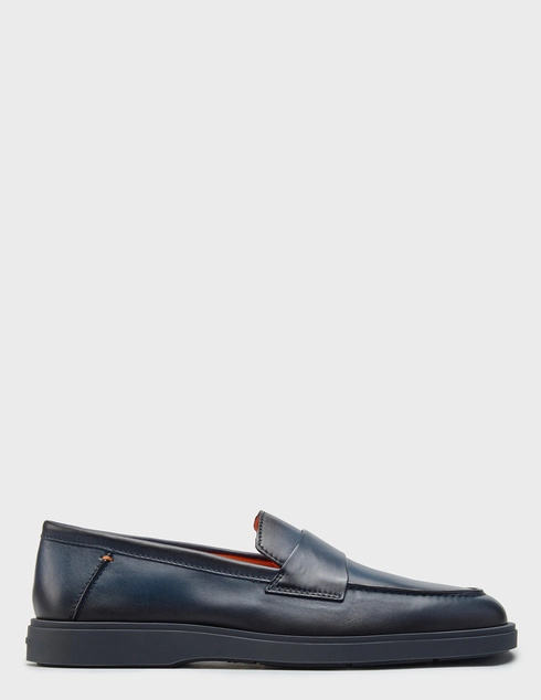 мужские синие кожаные Лоферы Santoni 19051_blue - фото-5
