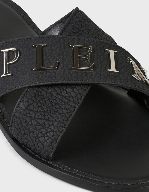 мужские черные кожаные Шлепанцы Philipp Plein 0151_black - фото-5
