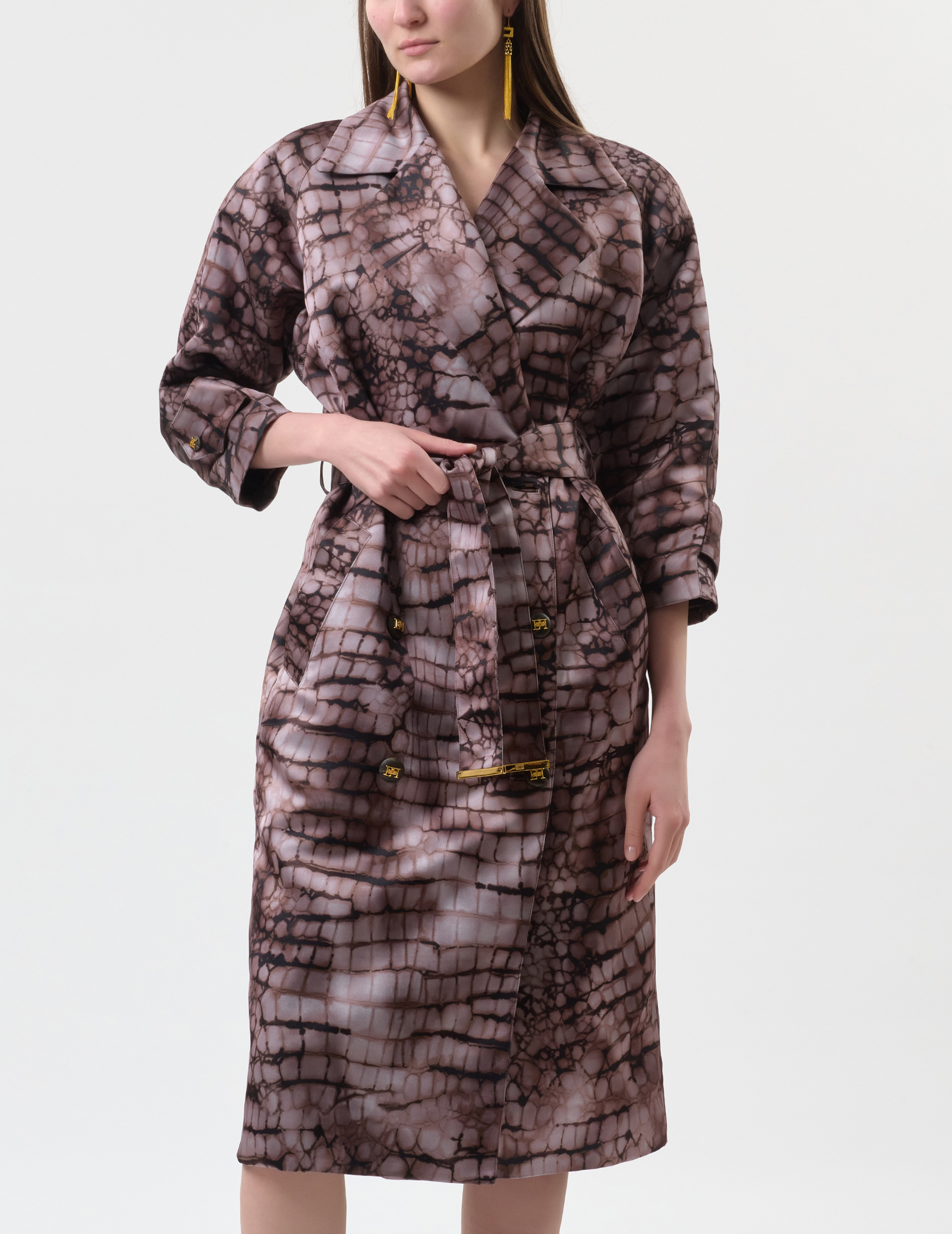 

Плащ, Многоцветный;принт;коричневый