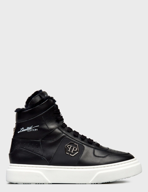 женские черные кожаные Кеды Philipp Plein 76452_black - фото-5