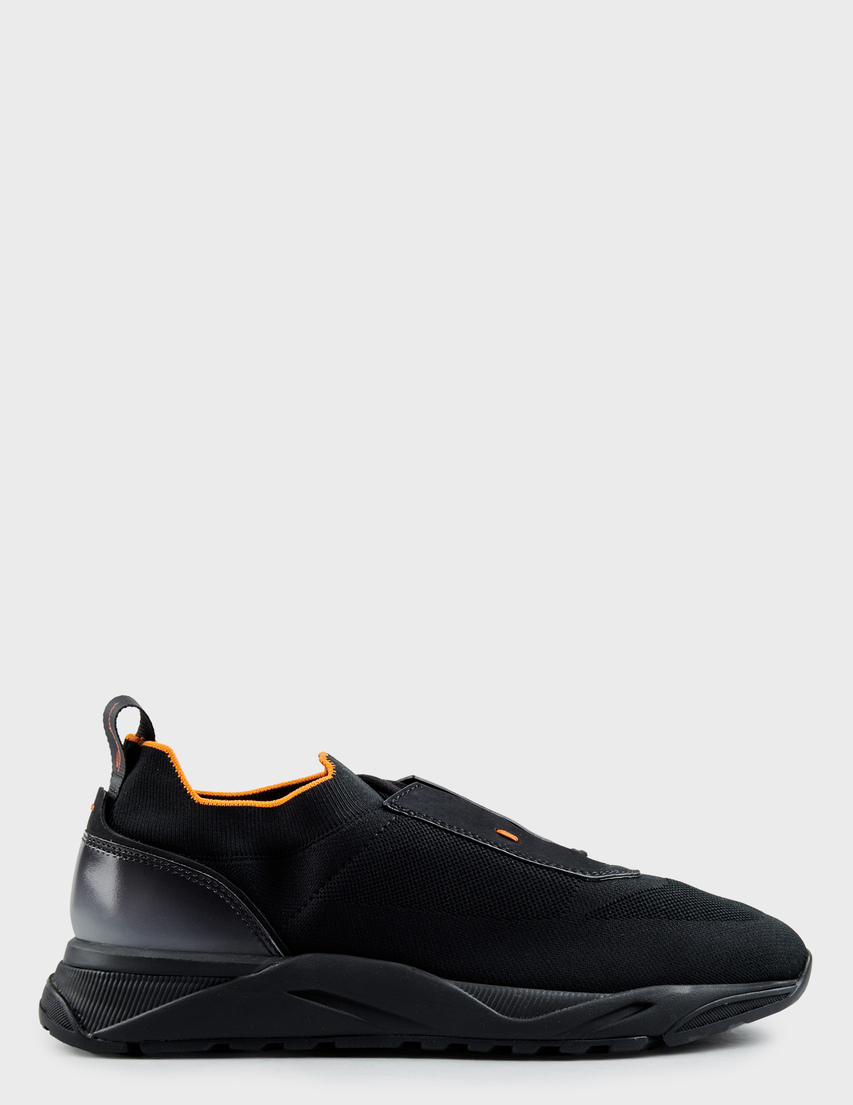 мужские черные текстильные Кроссовки Santoni 21601_black - фото-5