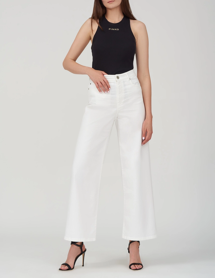 【関税込み】Weekend Max Mara ホワイト Medina ジーンズ Cotton drill wide-leg trousers, white | 