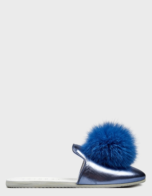 женские голубые кожаные Шлепанцы Joshua Sanders JS-10262-Blue-Pom-Pom_blue - фото-5