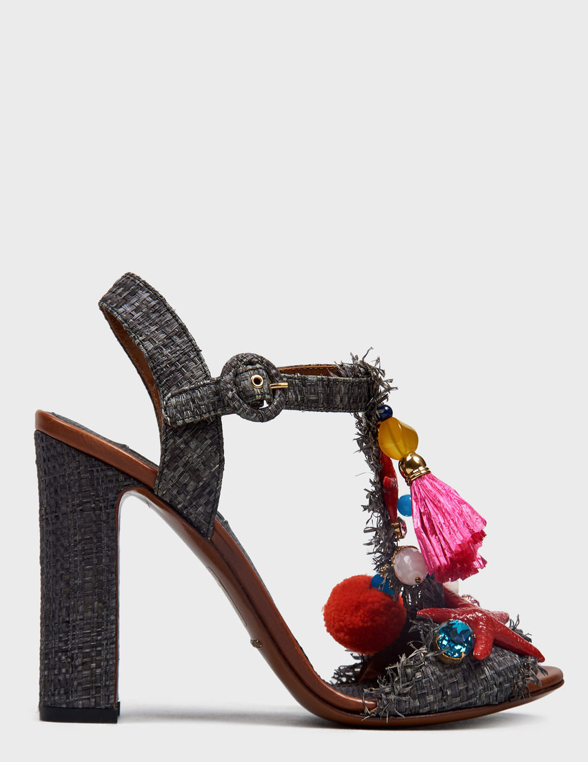 женские серые рафия Босоножки Dolce & Gabbana CR0331-Brown_gray - фото-5